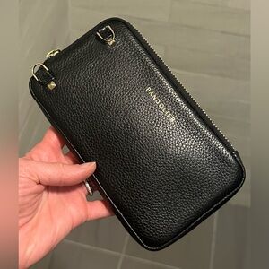 Bandolier Expanded Pouch, Black Pebbled Leather, Gold Hardware, NWOT